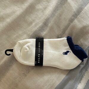 Polo Ralph Lauren White Low-Cut Ankle Socks 2 Pack Navy 4-10.5 New w Tags Men
